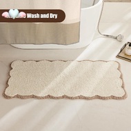 Luxury Microfiber Scalloped Runner Rug Bathroom Rug Boho Farmhouse Bath Mat