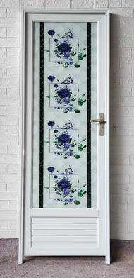 Pintu  Kamar Mandi  SW 03 Aluminium kaca 3/4 Putih Print  Bunga Violet