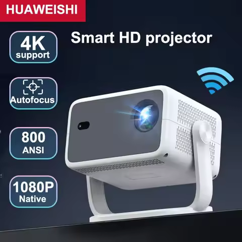 HUAWEISHI 4K 800ANSI P4 Native Portable Projector 1080P Auto Focus Keystone Correction BT5.2 Android