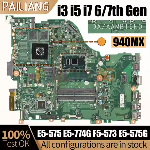 For Acer E5-575 E5-774G F5-573 E5-575G Notebook Mainboard DAZAAMB16E0 i3 i5 i7 7/8th 940MX Laptop Mo