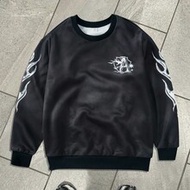 1pc Teen Boy Bolty Casual Sports College Street With Grab Material Large Pattern Black Round Neck Sw