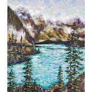 Mountain Painting Lake Original Art Landscape Artwork 60x50 cm/ 24 by 20 inch