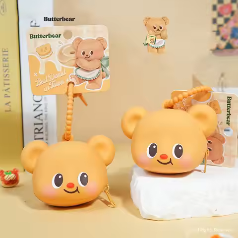 Exquisite Butter Bear Coin Wallet Earphone Bag Keychain Pendant Cartoon Lip Smile Cream Bear Animal 