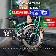 TAKACHIA® TIIME SERIES C16" Lightweight Trifold Bike | 9 Speed External Gears Shimano Sora | Anti-Ru