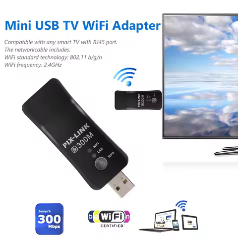 Mini USB TV WiFi Dongle Adapter 300Mbps Universal Wireless Receiver Network Card RJ45 WPS Repeater f