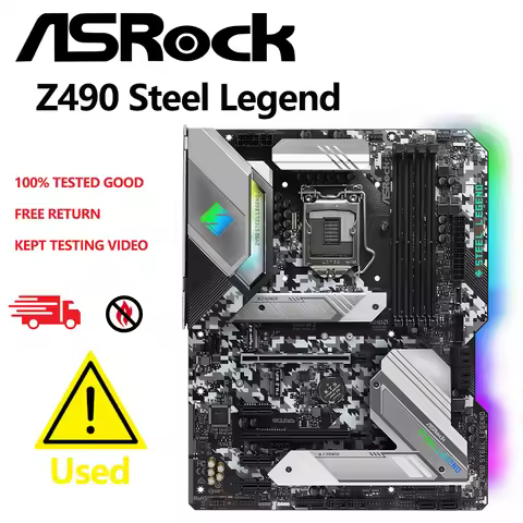 Used ASRock Z490 Steel Legend Motherboard Intel Z490 LGA 1200 4×DDR4 ATX 2×M.2 HDMI