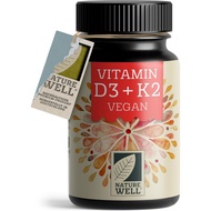 Vitamin D3 K2 VEGAN - 180 Tabletten mit 5000 IE D3 + 200 mcg K2 - Vitamin D3 (RAWD3®)