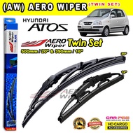 Hyundai Atos Aero Wiper (AW) Blade 1 PAIR ECONOMY TWIN Set (U-Hook Type) (16'/20') 1PAIR Honda / Atos