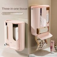 3-in-1 Wall Mounted Tissue Box with Wet Wipe Storage, Waterproof No-Drill Self-Adhesive Flip Lid Tis