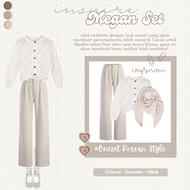 MC - Megan Set | Setelan Wanita Kekinian | Outfit Earth Tone | Outfit Simple Jalan-Jalan (Cardigan R
