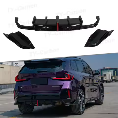 Glossy Black VTEN Style Rear Diffuser With LED Light for BMW X1 U11 2023-2025 Rear Bumper Lip Splitt