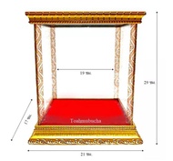 ตู้กระจก ตู้ครอบพระ(เหมาะสำหรับพระหน้าตัก 5 นิ้ว) กรอบไม้ทอง ขนาด 21x17x29 ซม. ขนาดด้านใน 19x14x26 ซม.