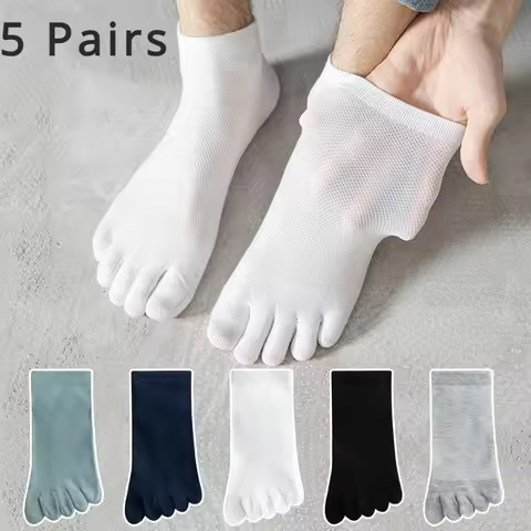 5 Pairs Men Summer Mesh Socks Five Finger Sock Low Cut Toe Socks with Separate Fingers Cotton Sports