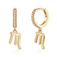 S925 Sterling Silver Post Huggie Hoop Earrings, 14K Gold Plated Horoscope Zodiac 12 Constellation As