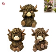 High-land Cow Garden Ornament Drinking Pose Resin Outdoor Yard Decorative Figurine Weatherproof Desi