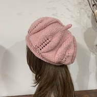 手工編織毛帽。柔軟大葉子蓓蕾帽。粉橘。瑞士百年品牌線材。
