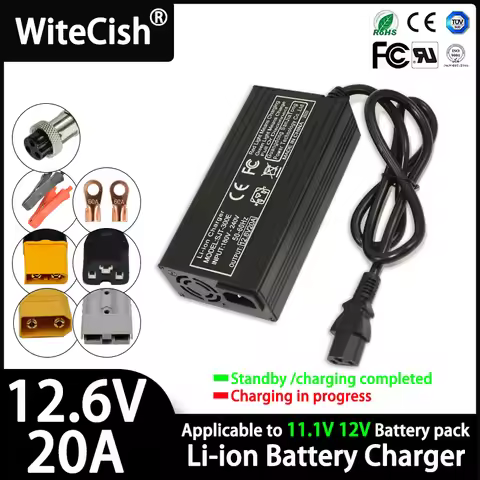 12.6V 5A 10A 20A Charger Smart aluminum case for 3S 11.1V 12V Lithium Ion Battery pack Built-in cool