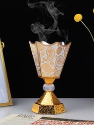 Incense Burner Holder Metal Censer Cone Arabian Stick Frankincense Vintage  Bakhoor Coil Ash Catcher Iron Aromatherapy Fragrance
