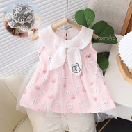 Dress for 2 Years Old Girl Cotton Cute Rabbit Print Tie Dresses for Kids Girls 1-4 Years Old Summer Sweet Sleeveless Dress Baby Girl 6-12 Months Birthday Party Photograph Dresses