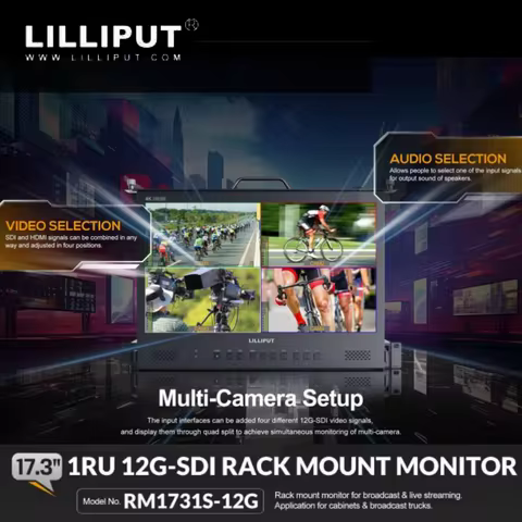 Lilliput RM1731S-12G 17.3 Inch 4K 12G-SDI 1RU Pull-out Rack Mount Broadcast Drawer Monitor