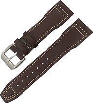 GANYUU For IWC IW3777 IW3270 Mark 18 Big Pilot’s Watch Strap Soft Cowhide Bracelets 20mm 21mm 22mm Leather Watch band (Color : Brown white silver, Size : 22mm)