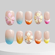 [YUMMICLAWS] Handmade 3D Press On Nails | Tequila Sunrise | Short Oval | Reusable | Ready Stock | Fa