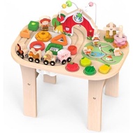 Activity Table for 1 Year Old, Baby Wooden Sensory Table with Bead Maze Shape Sorter Train Track