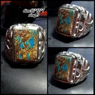 batu cincin pirus Persia iran kotak hijau tua serat emas tua