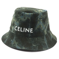 CELINE 2AU5B214Q 100% Cotton Corduroy Bucket Hat with Logo Design and Camouflage Tie-Dye, Green, Siz
