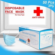 Masker Medis 3ply Disposable Mask 3 Ply Earloop 1 Box isi 50 Pcs