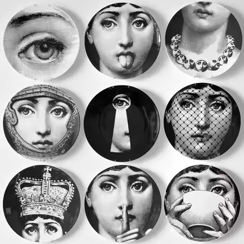 Fashion Lady Face Milan Style Art Ceramic Wall Hanging Plates Living Room Bar Banquet Hotel Studio H