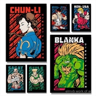 LFX9 Abstract Video Game Street Fighter Characters Posters Classic Fighting Cool Canvas Painting Wal