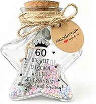 Snyvpra 60th Birthday Gift Women Men Star Shape Glass Bottles with Corks, Money Gifts Birthday 60th