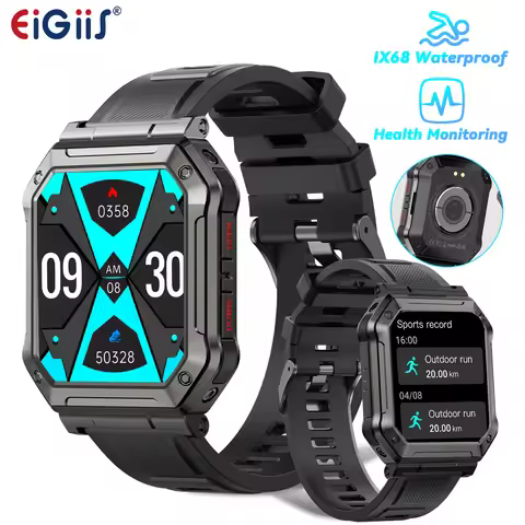 EIGIIS 2025 Smart Watch for Men Swimming Waterproof 1.96β HD Fitness Watch with 100+ Sports Modes He