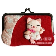 กระเป๋าแมวกวัก กระเป๋าสตางค์ ผ้าญี่ปุ่น คลิปแมวกลาง แถมฟรี!!! กระพรวนแมวกวัก