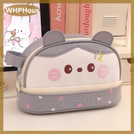 WHPHous Kawaii Cartoon Panda Pencil Case PU Leather Super Capacity Pencil Box Student Stationery Sto