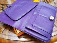真品 HERMES 愛馬仕 DOGON 紫色 全皮 圓型銀釦 附內袋 長夾 皮夾卡片夾 護照夾
