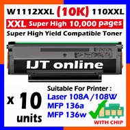 10x Compatible Black Toner W1112A 110A W1112X HIGH YIELD W1112XL W1112XXL HP Laserjet 108A 108w MFP1