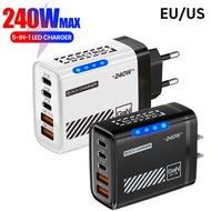 New 240W PD Fast Charging Charger 3-type C Dual USB Universal 5v2a with Light Charging Head 5 Ports 