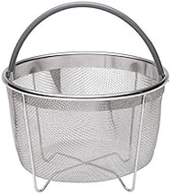 717 Industries Steamer Basket, Stainless Steel Mesh Strainer Compatible Instant Pot Other Pressure Cookers, Fits 6 &amp; 8 Quart Pots (Grey Silicone Handle)