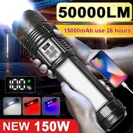 Baru Senter LED S71 Super Terang dengan Sumber Cahaya Ganda 50000 Lumens 26650 Senter Taktis dengan 