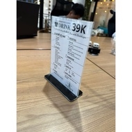 Mica Menu shelf, Mica Menu A4, A5, A6, tabletop mica standee, tabletop mica menu