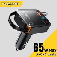 Essager 65W USBA Type-C Car Charger With Retractable Flexible Stretchable Quick Charge Type C Cable