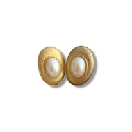 Paolo Gucci 仿珍珠金色大號橢圓形耳夾耳環正品 Lux 1980 年代