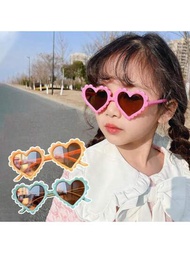 新款兒童心形太陽眼鏡時尚嬰兒太陽眼鏡可愛女孩特殊心形眼鏡，多種顏色可選