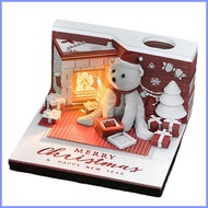 3D Memo Pad Calendar 2025 Memo Pad 3D Calendar Paper Carving Art with LED Lights Christmas Bear 2025