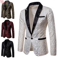 【CAMILLES】Retro White Floral Jacquard Stage Costume Blazer for Men Party Dress Suit Jacket【Mensfashion】