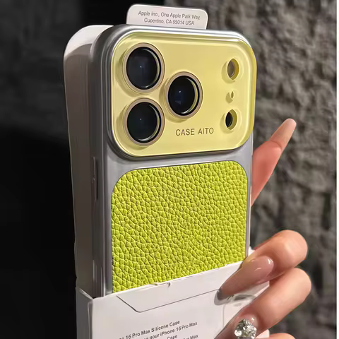 Luxury Lychee Leather Crystal Large Window Phone Case For iPhone 17 16 15 14 13 Pro Max Plating Cand