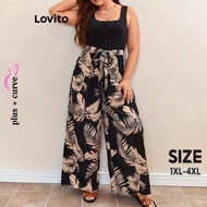Lovito Plus Size Curve Elegant Jumpsuit Tropical Summer/Spring Jumpsuit for Women LNL91059