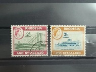1959-63 英属羅德西亞和尼亞薩蘭QEII 郵票2先令及2先令6p